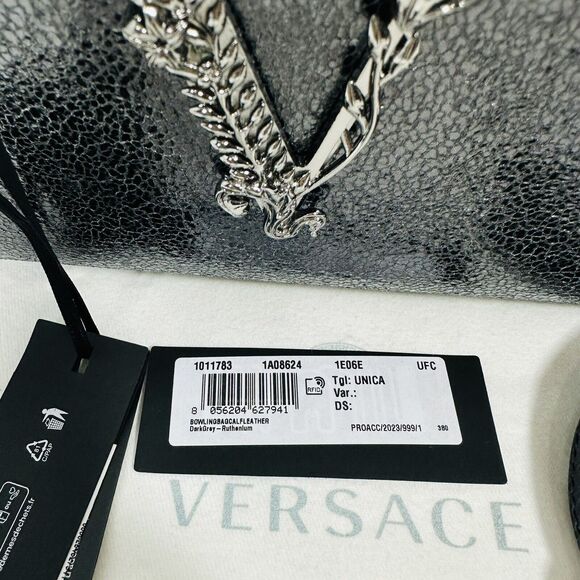 NWT Versace Virtus Black Metallic Textured Leather Top Handle Crossbody Bag - Picture 5 of 13